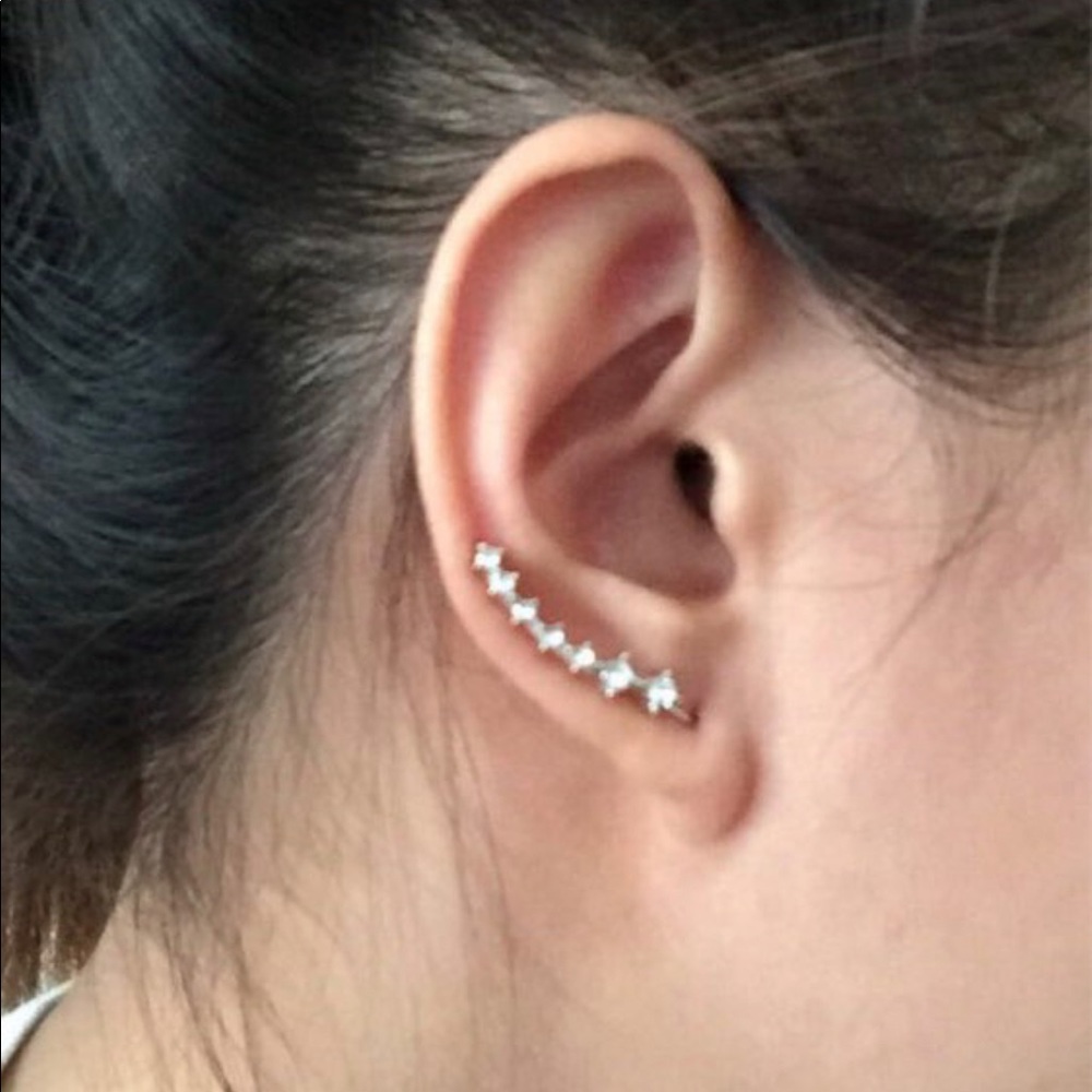 Silver Crystal Ear Climbers